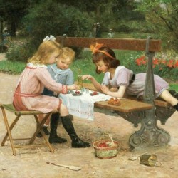 Children eating cherries